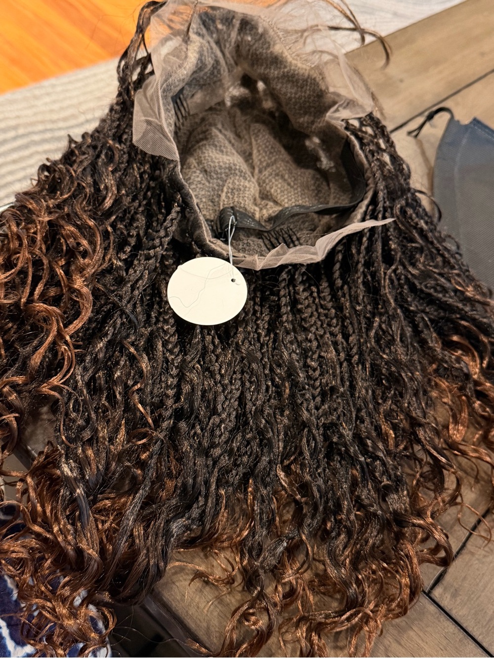 Synthetic Natural Black to Brown Ombre Braided Curly Wig Full Lace Cap #214 - Picture 7 of 16